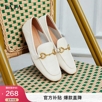 TATA 他她 休闲乐福鞋女通勤方跟皮鞋舒适软底女鞋春秋7QC31CM2 米色 36