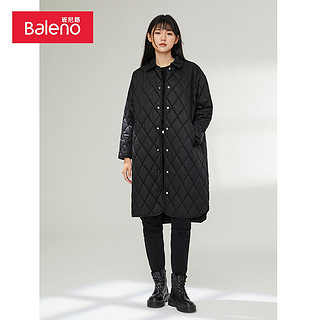 Baleno 班尼路 冬季休闲黑色纯棉长袖女翻领棉服高级直筒保暖宽松外套