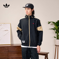 adidas美式复古风运动连帽拉链夹克外套男装阿迪达斯三叶草 黑色/浅卡其 L