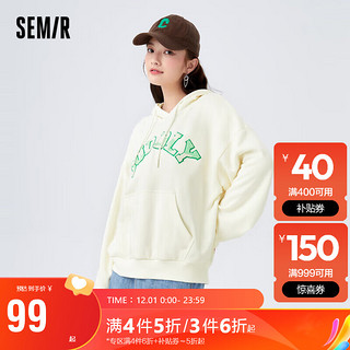 森马（Semir）卫衣女oversize抓绒打底衫冬季字母刺绣连帽衣服个性101722116058 奶白10501 M