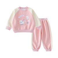 棉花堂童装2024春季儿童针织圆领套装小童卡通休闲活力两件套   浅粉 90/52