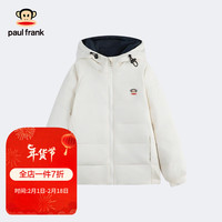 大嘴猴（paul frank）童装男女童轻薄羽绒服冬中大童连帽保暖百搭纯色外套 米白 120cm