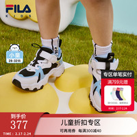 FILA斐乐童鞋猫爪鞋2024春季小童男女童复古跑鞋魔术贴运动鞋 黑/斐乐白-BW 32码 32码/内长20.0cm