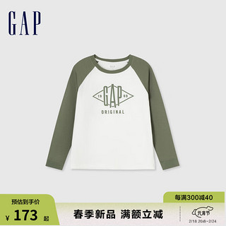 Gap女装2024春季logo撞色拼接插肩袖圆领长袖T恤上衣496389 白绿撞色 170/88A(L) 亚洲尺码