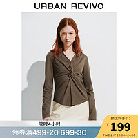 UR2024春季女装时尚设计感气质扭结修身衬衫UWH240013 深棕色 XL