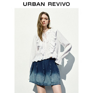 URBAN REVIVO UR2024春季女装法式浪漫荷叶边系带长袖罩衫衬衫UWL240015 本白 M