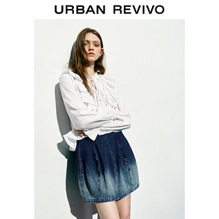 URBAN REVIVO UR2024春季女装法式浪漫荷叶边系带长袖罩衫衬衫UWL240015 本白 M