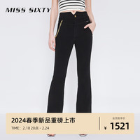 MISS SIXTY2024春季新款牛仔裤女可拆卸链条小v高腰微喇小黑裤 黑色 23