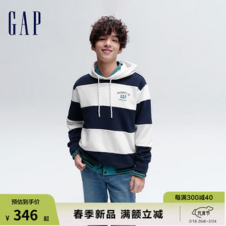 Gap男女装春季2024LOGO撞色条纹抽绳连帽卫衣885518套头上衣 蓝白撞色 185/104A(XXL)亚洲尺码