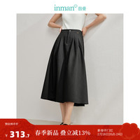 茵曼（INMAN）通勤高腰半身裙2024春季女装休闲显瘦遮胯百搭中长款伞裙 黑碳灰 XL