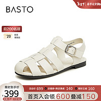 BASTO 百思图 2024夏季时髦休闲复古罗马猪笼鞋粗跟女凉鞋VZM08BL4 米白 39