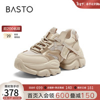 百思图24夏季新款时尚运动休闲透气老爹鞋厚底女休闲鞋B2162BM4 杏色 38