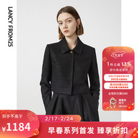 朗姿复古修身小香风肌理感气质上衣女2024年春季高级感短外套 黑色 L