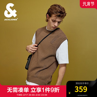 杰克·琼斯（JACK&JONES）春罗纹圆领织花设计男士上衣潮流韩版无袖针织衫毛衣马甲男装 E10栗褐色 常规 E10栗褐色 175/96A/M