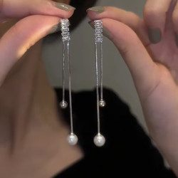 kose高丝精致长款链条流苏珍珠耳环女s925银针小众设计轻奢感耳钉耳饰