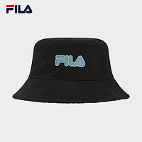 FILA 斐乐 ×V&A联名系列斐乐女帽圆帽2024春季时尚休闲满印渔夫帽 正黑色-BK XS