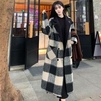 MCLZ大码女装200斤胖mm加肥加大冬季长袖两面穿长款毛呢大衣秋遮肉宽 黑白格子 4XL (180-200斤)
