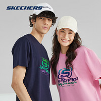 SKECHERS 斯凯奇 官方outlets 夏季男女同款印花针织短袖舒适时尚百搭T恤衫