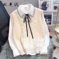 妃奥绒针织马甲背心女士秋冬毛衣坎肩配衬衫领冬季2023学院风马夹女 米白色 M