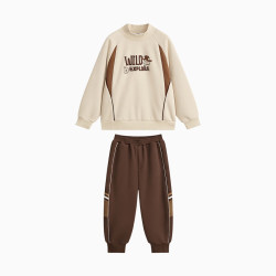 MQD 马骑顿 童装上衣+裤男大童23冬学院风运动加绒套装 咖啡 140cm