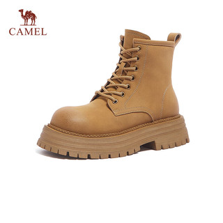 骆驼（CAMEL）冬季厚底复古粗跟短靴英伦风显瘦百搭马丁靴 L23W245204黄棕 39