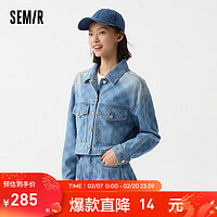 森马（Semir）牛仔外套女短款做旧复古2024春季翻领夹克潮酷 蓝色调00488 155/80A/S