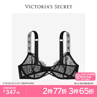 VICTORIA'S SECRET 闪亮Logo肩带花漾蕾丝文胸胸罩女士内衣 54A2黑色 11236390 32A 32/70A