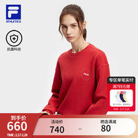 FILA 斐乐女子套头卫衣2024春抗菌运动宽松针织上衣 热腥红-RD 180/96A/XXL
