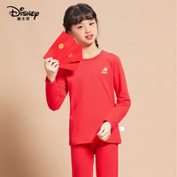 三枪儿童卡通大红色米妮烫金印花弹力棉薄款贴身打底喜庆A类内衣套装 红色 150
