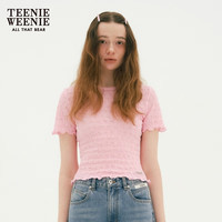 Teenie Weenie小熊女装2024春装褶皱肌理提花短袖T恤木耳边女 浅粉色 160/S