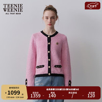 Teenie Weenie小熊女装2024春季小香风毛针织开衫时髦撞色外套 粉色 170/L