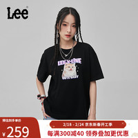 李 Lee24早春新品舒适男友风猫咪图片印花女短袖T恤LWT0082504LE-K11 黑色