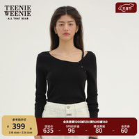 Teenie Weenie小熊2024年不对称领套头毛衣坑条设计感小众针织衫女 黑色 165/M