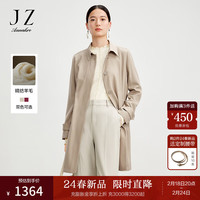 玖姿·安娜蔻经典通勤风装饰扣精纺羊毛收腰外套风衣女2024春季 卡其 M