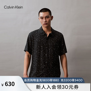 Calvin Klein内衣24春夏男士休闲字母满印纽扣翻领短袖家居睡衣NM2578 LXW-太空黑 XL