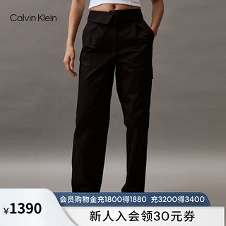 Calvin Klein Jeans24春夏女士时尚翻折腰边工装口袋直筒休闲裤J223324 BEH-太空黑 27