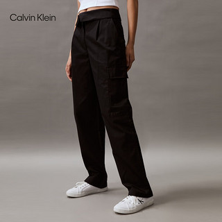 Calvin Klein Jeans24春夏女士时尚翻折腰边工装口袋直筒休闲裤J223324 BEH-太空黑 27