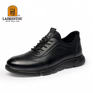 老人头（LAORENTOU）休闲鞋男鞋耐滑运动板鞋男士透气韩版户外皮鞋 A20111 黑色 42