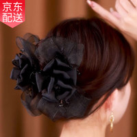 缔晶日韩欧根纱蝴蝶结玫瑰发夹头饰女高端发卡2023后脑勺盘发抓夹 玫瑰花抓夹