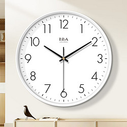 BBA 挂钟客厅简约钟表挂墙时尚家用卧室客厅时钟挂表石英10英寸白