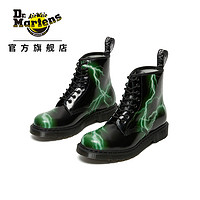 Dr.Martens 马丁（DR.MARTENS）1460 Flash 时尚个性闪电图形光面皮8孔马丁靴 黑/绿色 36码