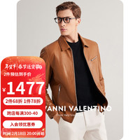 卓凡尼·华伦天奴(GIOVANNI VALENTINO)休闲男士真皮皮衣外套头层牛皮翻领夹克 姜黄 L(175/96A)