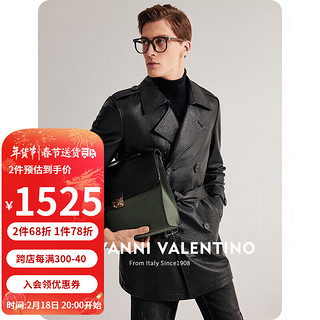 VALENTINO 华伦天奴 卓凡尼·华伦天奴（GIOVANNI VALENTINO）商务休闲男士真皮皮衣外套中长款头层牛皮 黑色 50（175/96A）