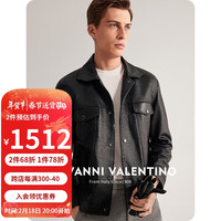 卓凡尼·华伦天奴（GIOVANNI VALENTINO）男士真皮皮衣外套男款头层牛皮翻领夹克 黑色 L（175/96A）