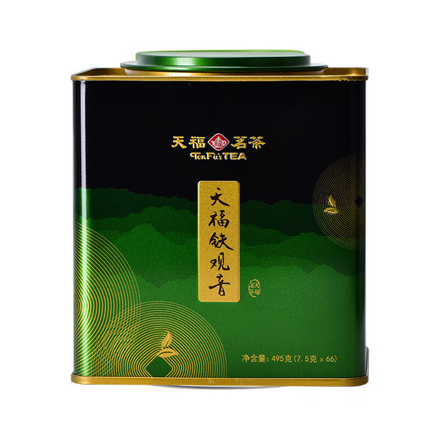 天福茗茶 茶叶 清香型铁观音乌龙茶天福大铁罐铁观音方形罐装495g