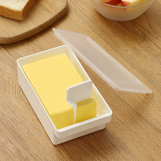 温庭黄油保鲜盒密封储存带盖冰箱收纳盒切块器冰箱奶酪芝士切割储存盒 白色