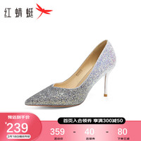 红蜻蜓 RED DRAGONFLY高跟鞋女2024春季新款时尚气质尖头亮片一脚蹬结婚新娘鞋WGB14011