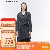 S.DEER女装平驳领字母贴布暗条纹斜摆收腰大衣S19481761 德国灰/87 L/170