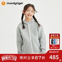 moodytiger女童空气层外套24年春季连帽柔软宽松户外运动外衣 浅花灰 110cm