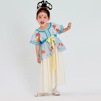 年衣年衣汉服女童2024年春夏款超仙古风中国风唐装连衣裙女孩短袖裙子 星蓝 140